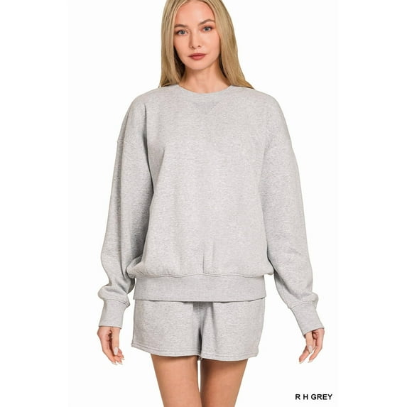 Zenana Women’s Crew Neck Fleece Long Sleeve Sweatshirt & Shorts Set – Cozy Lounge & Casual Wear