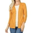 thumbnail image 1 of Zenana Women's Front V-Neck Classic Thin Snap Button Down 3/4 Sleeve Ribbed Knit Cardigan, 1 of 4