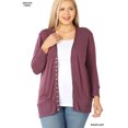 thumbnail image 1 of Zenana Women's Front V-Neck Classic Thin Snap Button Down 3/4 Sleeve Ribbed Knit Cardigan, 1 of 4