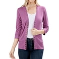 thumbnail image 1 of Zenana Women's Front V-Neck Classic Thin Snap Button Down 3/4 Sleeve Ribbed Knit Cardigan, 1 of 4