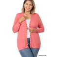 thumbnail image 1 of Zenana Women's Front V-Neck Classic Thin Snap Button Down 3/4 Sleeve Ribbed Knit Cardigan, 1 of 4