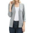 thumbnail image 1 of Zenana Women's Front V-Neck Classic Thin Snap Button Down 3/4 Sleeve Ribbed Knit Cardigan, 1 of 4