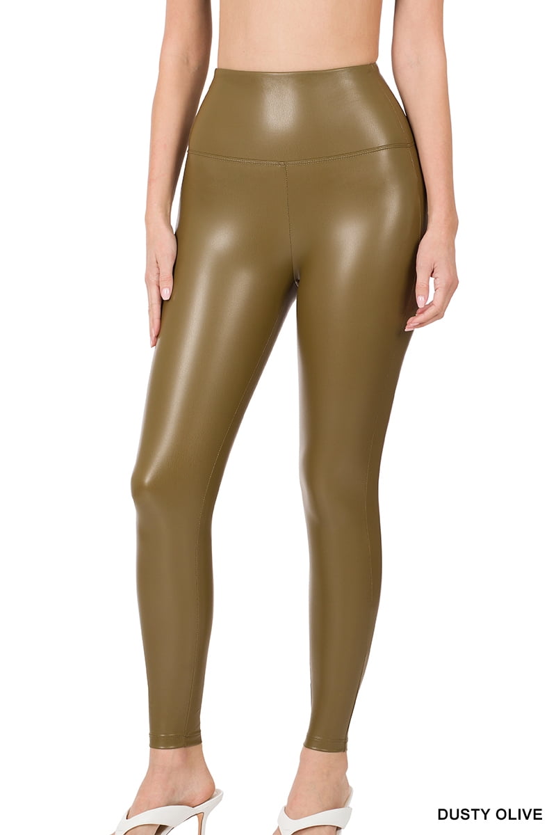 Zenana Women's High Rise Full Length Waist Band Faux Leather Tight Leggings