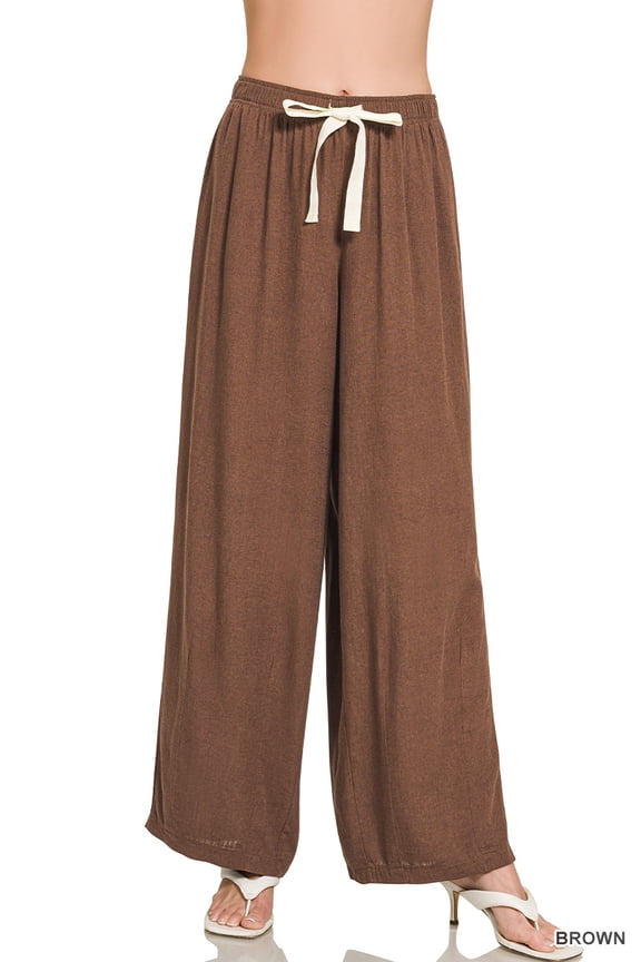 Women’s Linen Drawstring Wide-Leg Lightweight Pants