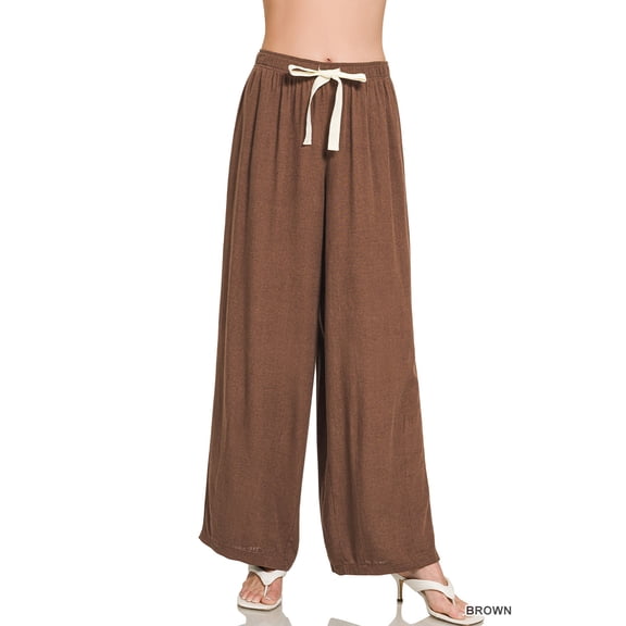 Zenana Women’s Linen Drawstring Wide-Leg Lightweight Pants