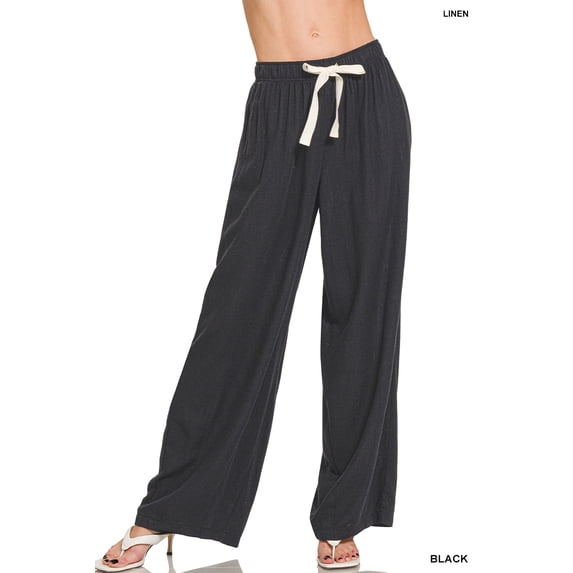 Zenana Women’s Linen Drawstring Wide-Leg Lightweight Pants