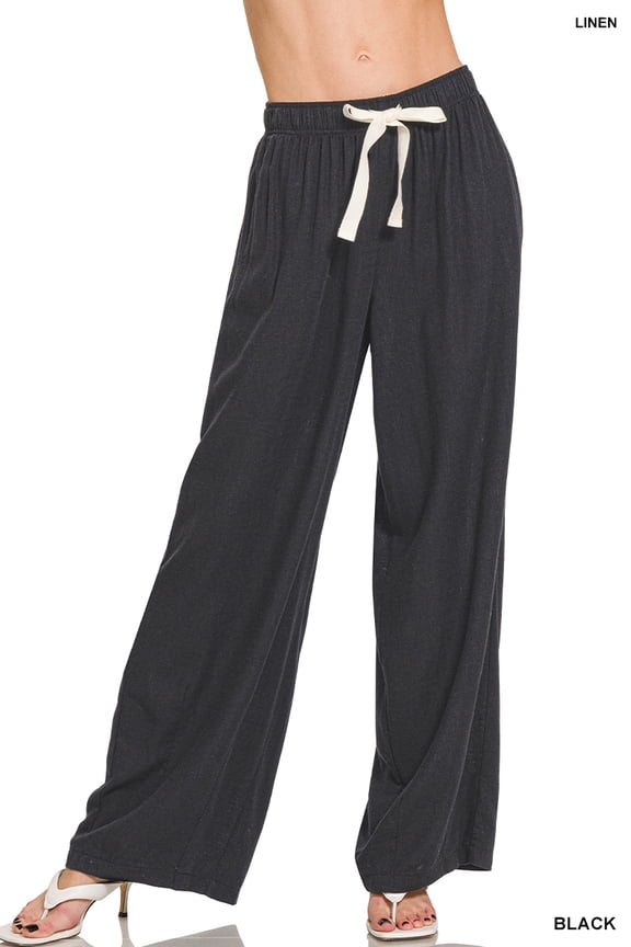 Women’s Linen Drawstring Wide-Leg Lightweight Pants