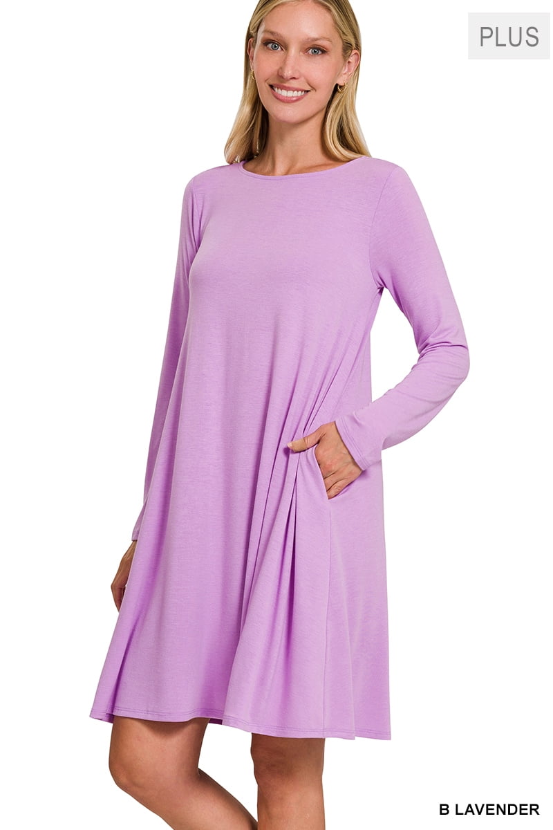 Zenana Women's Long Sleeve Jersey Flared Swing T-Shirt Tunic Dress with  Side Pockets - Walmart Business Supplies