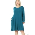 thumbnail image 1 of Zenana Women's Long Sleeve Jersey Flared Swing T-Shirt Tunic Dress with Side Pockets, 1 of 5