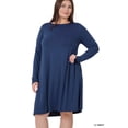thumbnail image 1 of Zenana Women's Long Sleeve Jersey Flared Swing T-Shirt Tunic Dress with Side Pockets, 1 of 5
