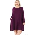 thumbnail image 1 of Zenana Women's Long Sleeve Jersey Flared Swing T-Shirt Tunic Dress with Side Pockets, 1 of 5