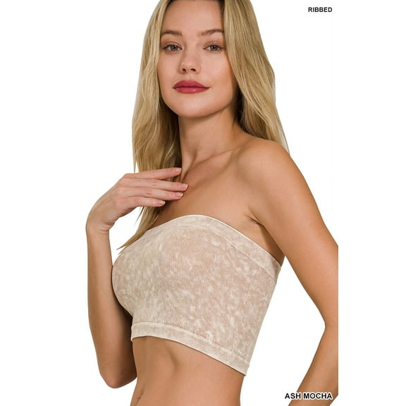 Zenana Women's Narrow Pattern Knit Washed Ribbed Bandeau Seamless Nylon Cropped Tube Top