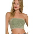 thumbnail image 1 of Zenana Women's Narrow Pattern Knit Washed Ribbed Bandeau Seamless Nylon Cropped Tube Top, 1 of 4