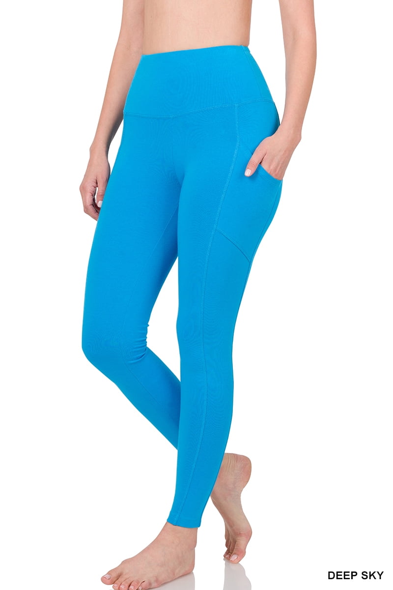 Zenana Women's & Plus (S-3X) Casual Cotton Stretch Active Wide Waistband  Tight Leggings with Pockets 