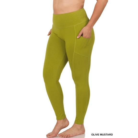 Zenana Women's & Plus (S-3X) Casual Cotton Stretch Active Wide Waistband Tight Leggings with Pockets