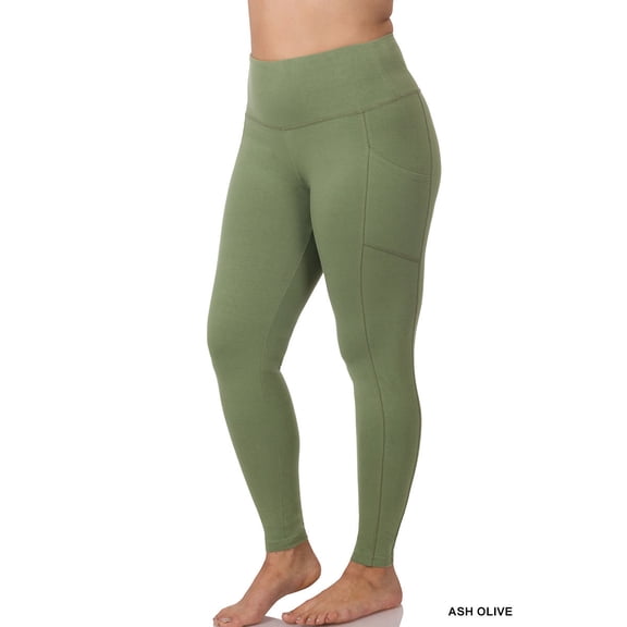 Zenana Women's & Plus (S-3X) Casual Cotton Stretch Active Wide Waistband Tight Leggings with Pockets