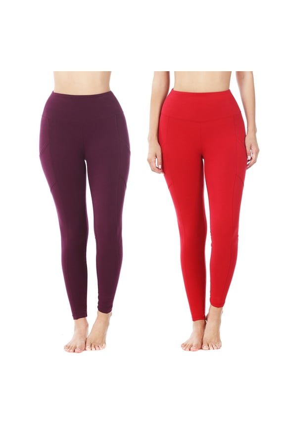 Women's & Plus (S-3X) Casual Cotton Stretch Active Wide Waistband Tight Leggings with Pockets