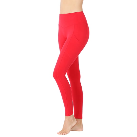 Zenana Women's & Plus (S-3X) Casual Cotton Stretch Active Wide Waistband Tight Leggings with Pockets