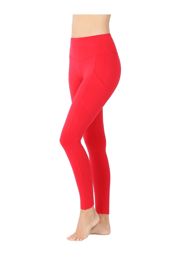 Women's & Plus (S-3X) Casual Cotton Stretch Active Wide Waistband Tight Leggings with Pockets