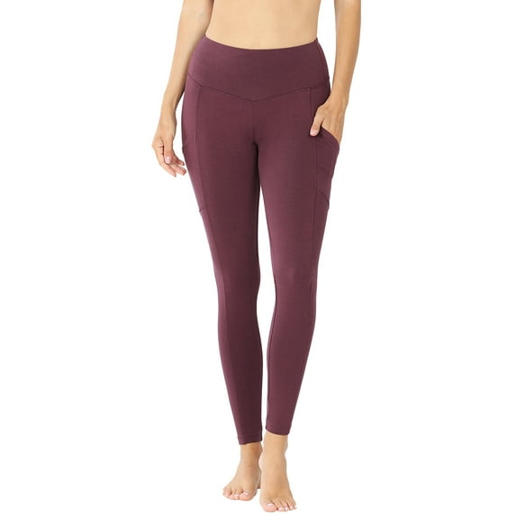 Zenana Women's & Plus (S-3X) Casual Cotton Stretch Active Wide Waistband Tight Leggings with Pockets