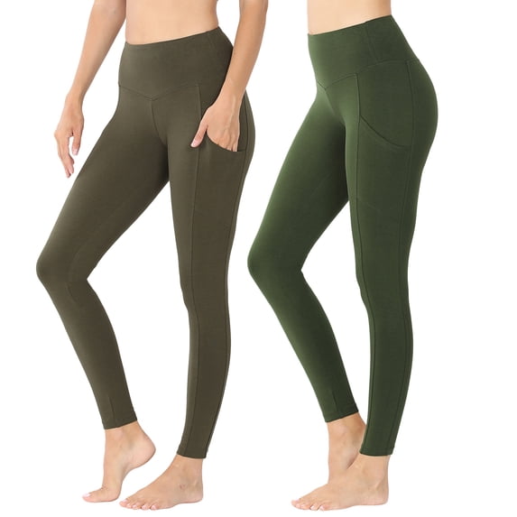 Zenana Women's & Plus (S-3X) Casual Cotton Stretch Active Wide Waistband Tight Leggings with Pockets