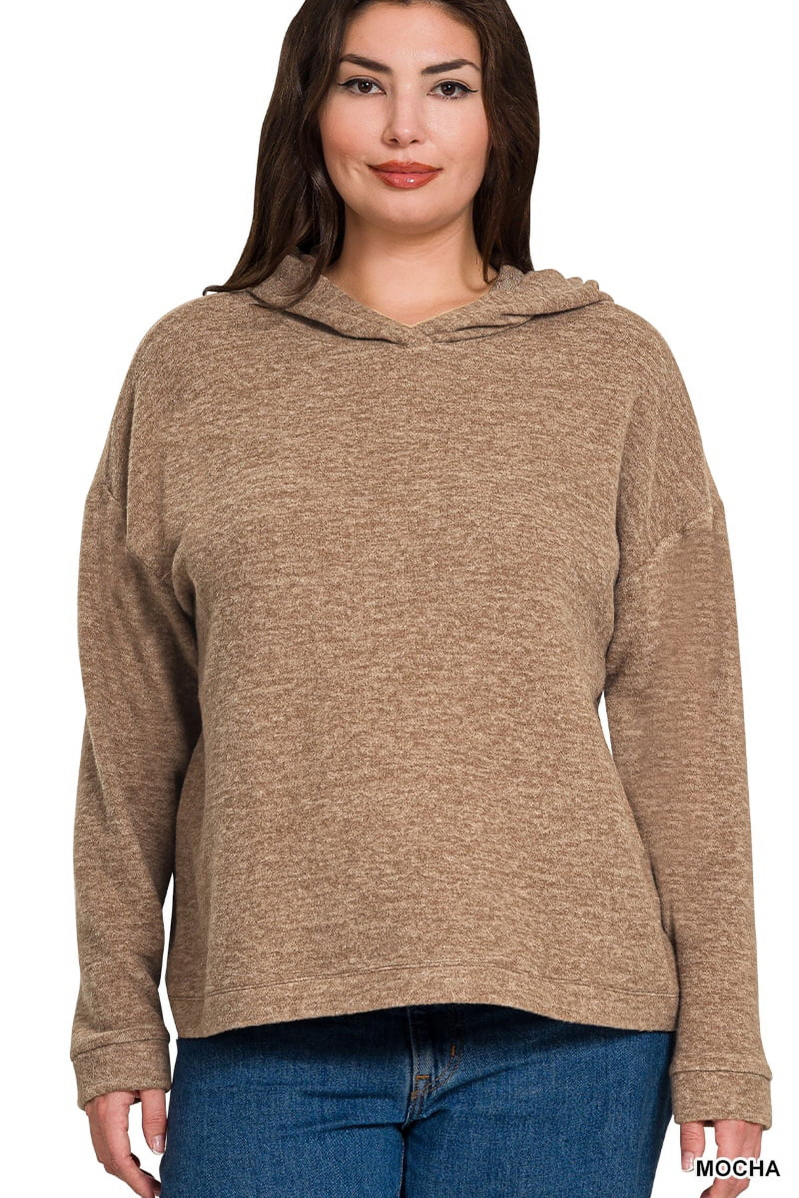 Zenana Women's Plus Size Casual Hooded Brushed Melange Hacci Relaxed Fit Light Sweater