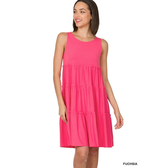 Zenana Women's Plus Size Sleeveless Jersey Ruffle Tiered Knee Length Swing Midi Dress