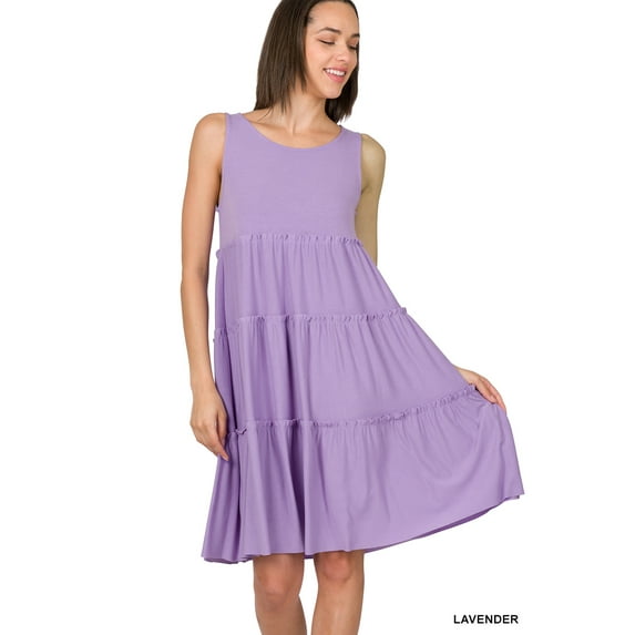 Zenana Women's Plus Size Sleeveless Jersey Ruffle Tiered Knee Length Swing Midi Dress