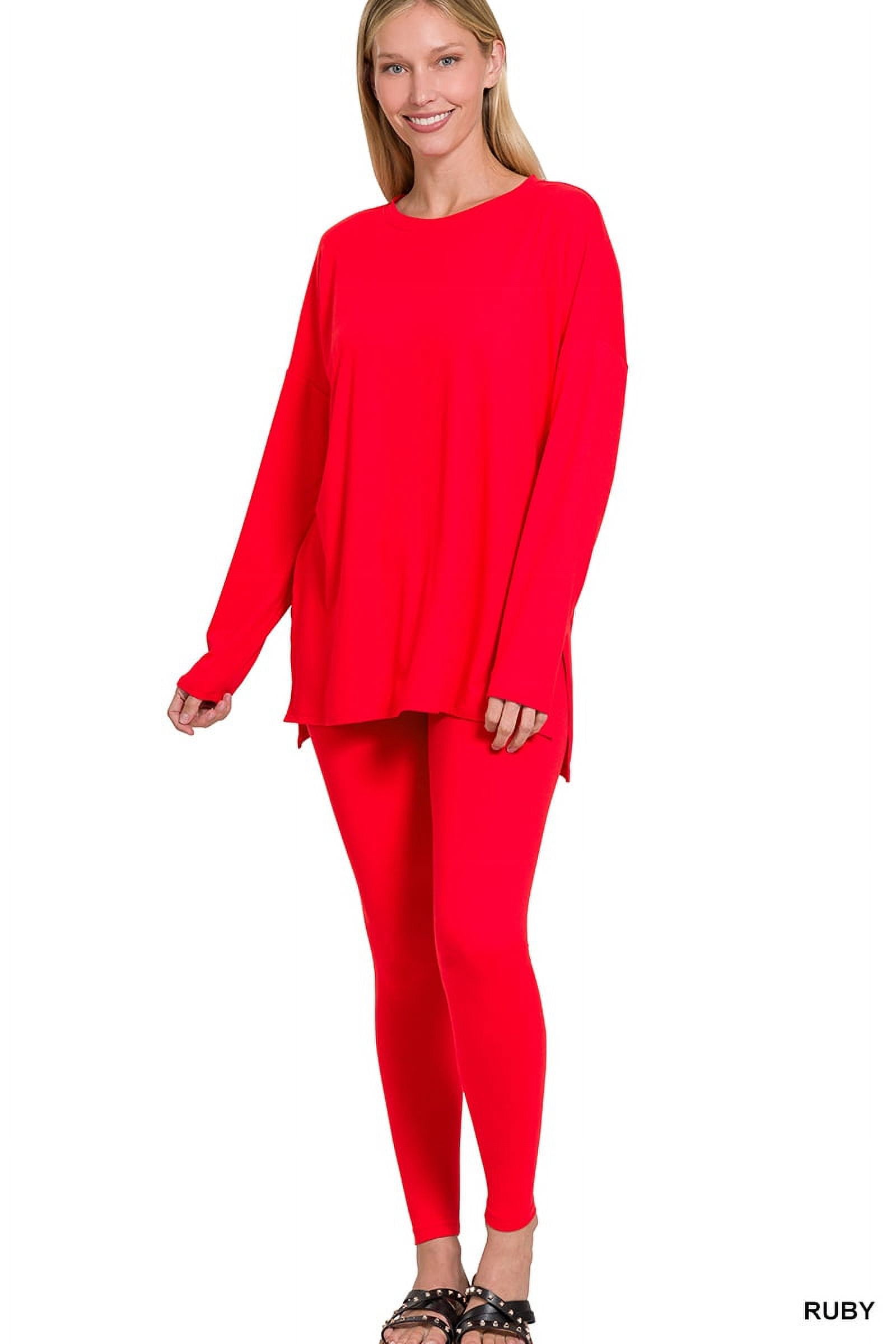 Plus Ribbed Mock Neck Long Sleeve Top & Leggings Set main image 1