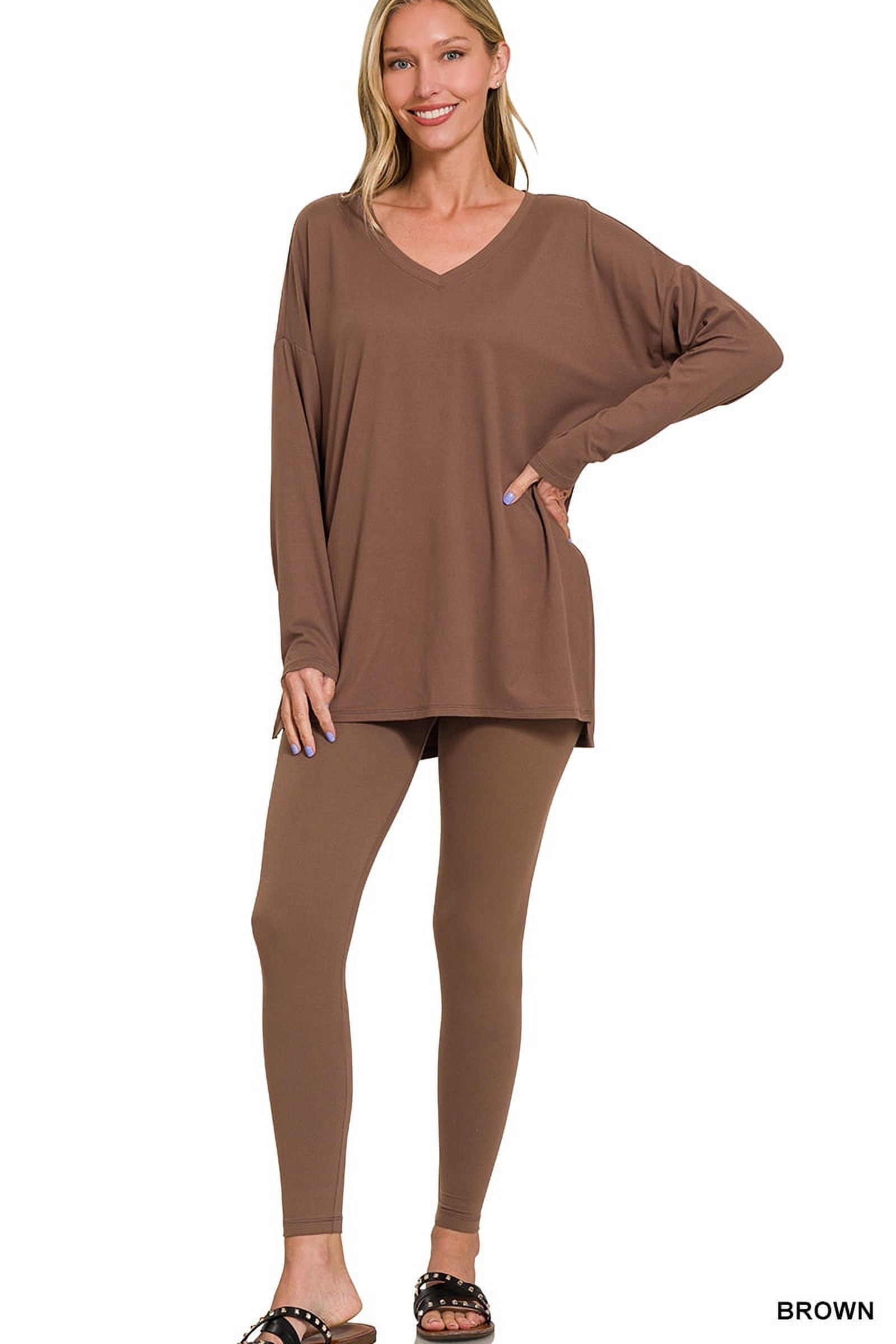 Plus Ribbed Mock Neck Long Sleeve Top & Leggings Set