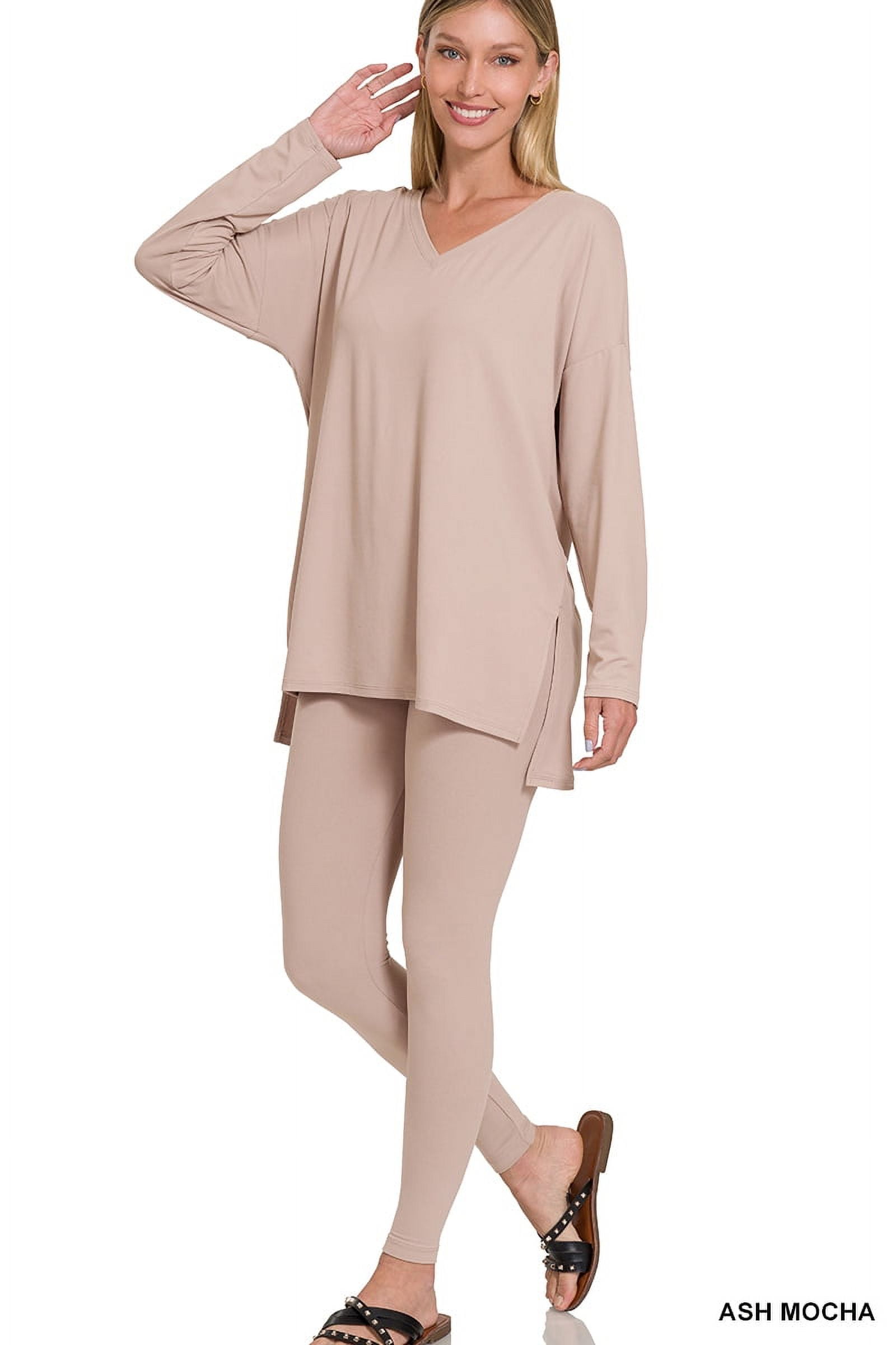 Plus Ribbed Mock Neck Long Sleeve Top & Leggings Set main image 0