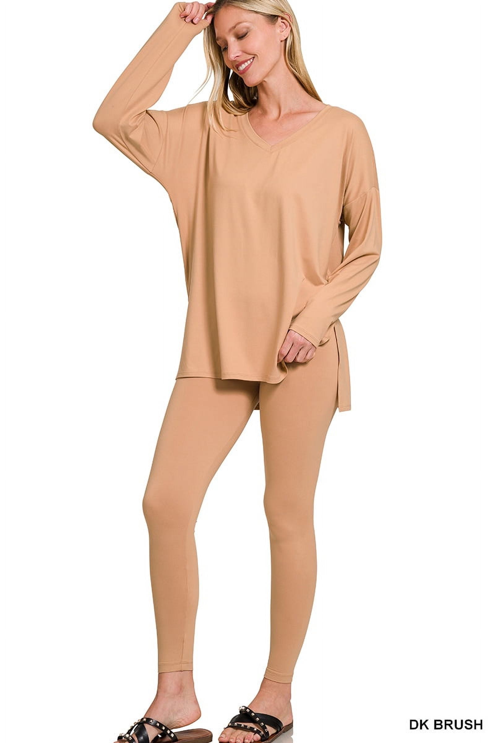 Plus Ribbed Mock Neck Long Sleeve Top & Leggings Set main image 1