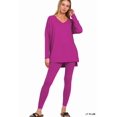thumbnail image 1 of Zenana Women's Plus Size Soft Brushed Fabric V-Neck Long Sleeve Top & Leggings - 2 Pieces Set, 1 of 6