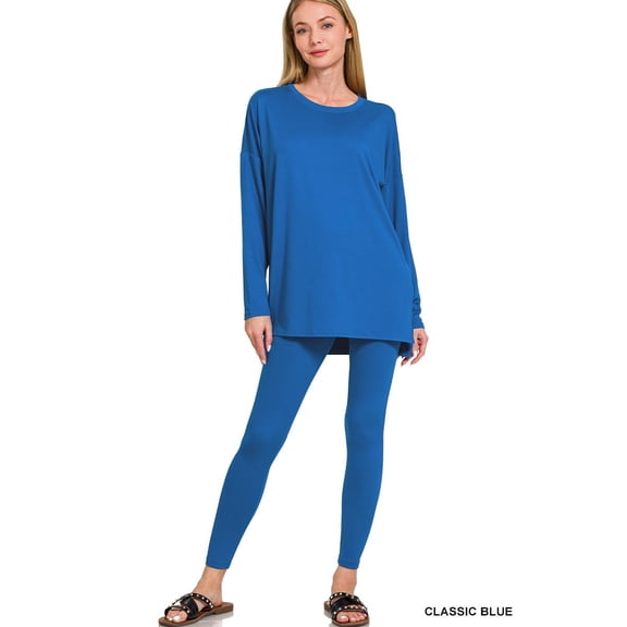 Zenana Women's Plus Size Soft Brushed Fabric Round Neck Long Sleeve Top & Leggings - 2 Pieces Set
