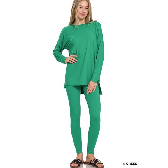 Zenana Women's Plus Size Soft Brushed Fabric Round Neck Long Sleeve Top & Leggings - 2 Pieces Set