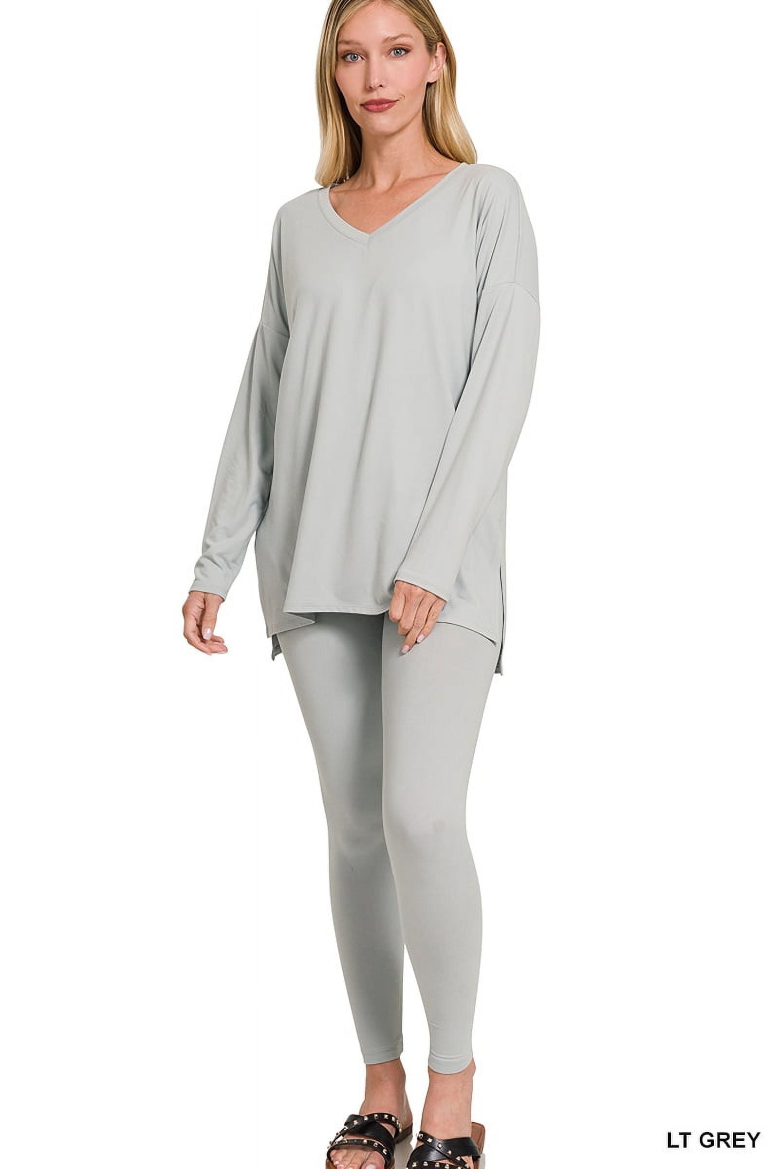 Ensemble Sport Femme – Haut Manches Longues Dégradé Et Legging Gris/noir, Taille M, Neuf