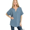 thumbnail image 1 of Zenana Women's & Plus Size Woven Airflow Split Neck Short Sleeve Top, 1 of 4