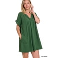 thumbnail image 1 of Zenana Women's Relaxed Fit Gauge Rolled Short Sleeve Raw Edge Mini V-Neck T-Shirt Tunic Top, 1 of 5