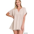 thumbnail image 1 of Zenana Women's Relaxed Fit Gauge Rolled Short Sleeve Raw Edge V-Neck T-Shirt Tunic, 1 of 5