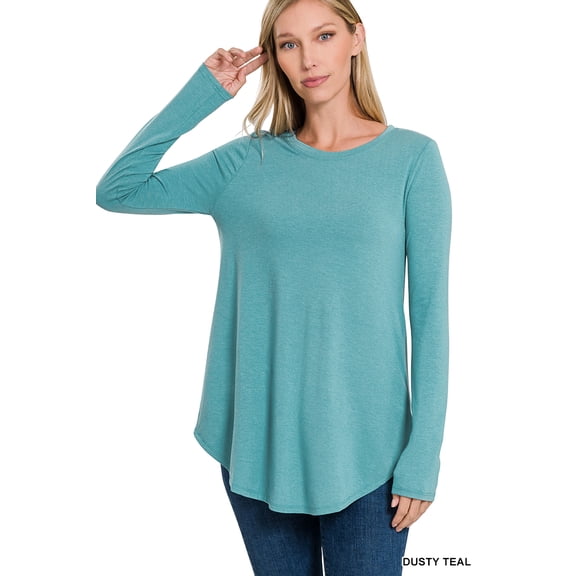 Zenana Women's Relaxed Fit Long Sleeve Round Neck & Hem Jersey Tee Shirt Top