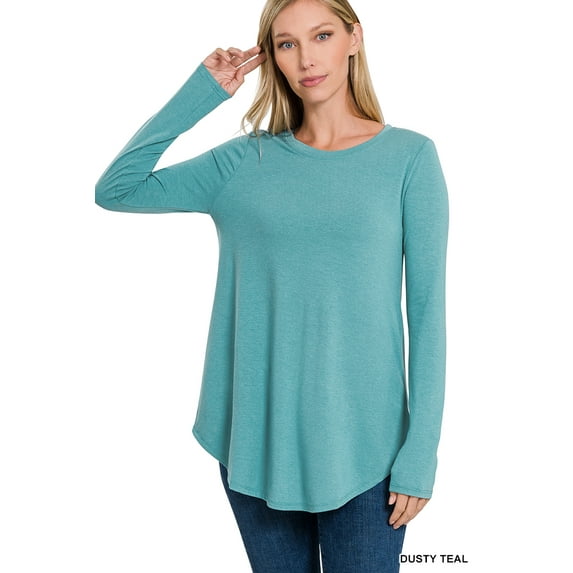 Zenana Women's Relaxed Fit Long Sleeve Round Neck & Hem Jersey Tee Shirt Top