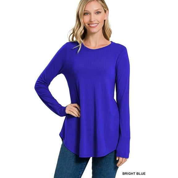 Zenana Women's Relaxed Fit Long Sleeve Round Neck & Hem Jersey Tee Shirt Top