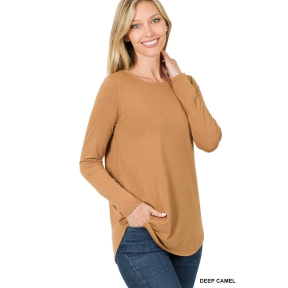 Zenana Women's Relaxed Fit Long Sleeve Round Neck & Hem Jersey Tee Shirt Top