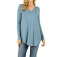 thumbnail image 1 of Zenana Women's Relaxed Fit Long Sleeve V-Neck Round Hem Jersey Tee Shirt Top, 1 of 4