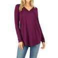 thumbnail image 1 of Zenana Women's Relaxed Fit Long Sleeve V-Neck Round Hem Jersey Tee Shirt Top, 1 of 4