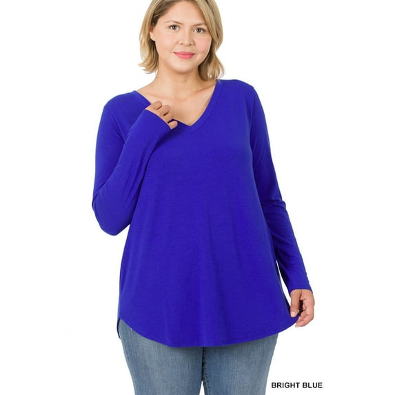 Zenana Women's Relaxed Fit Long Sleeve V-Neck Round Hem Jersey Tee Shirt Top