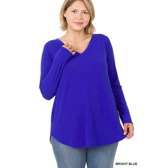 Zenana Women's Relaxed Fit Long Sleeve V-Neck Round Hem Jersey Tee Shirt Top