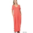 thumbnail image 1 of Zenana Women's Relaxed Fit V-Neck Short Sleeve Full Length Maxi Long Dress w/ Side Pockets, 1 of 3