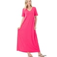 thumbnail image 1 of Zenana Women's Relaxed Fit V-Neck Short Sleeve Full Length Maxi Long Dress w/ Side Pockets, 1 of 3