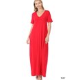 thumbnail image 1 of Zenana Women's Relaxed Fit V-Neck Short Sleeve Full Length Maxi Long Dress w/ Side Pockets, 1 of 4